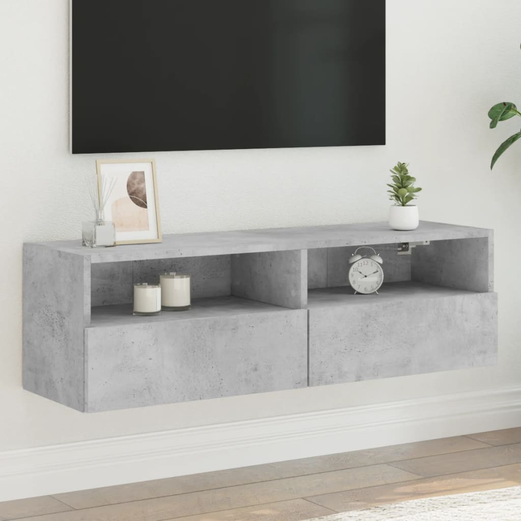 Vegghengt Tv-Benk Betonggrå 100X30X30 Cm Konstruert Tre