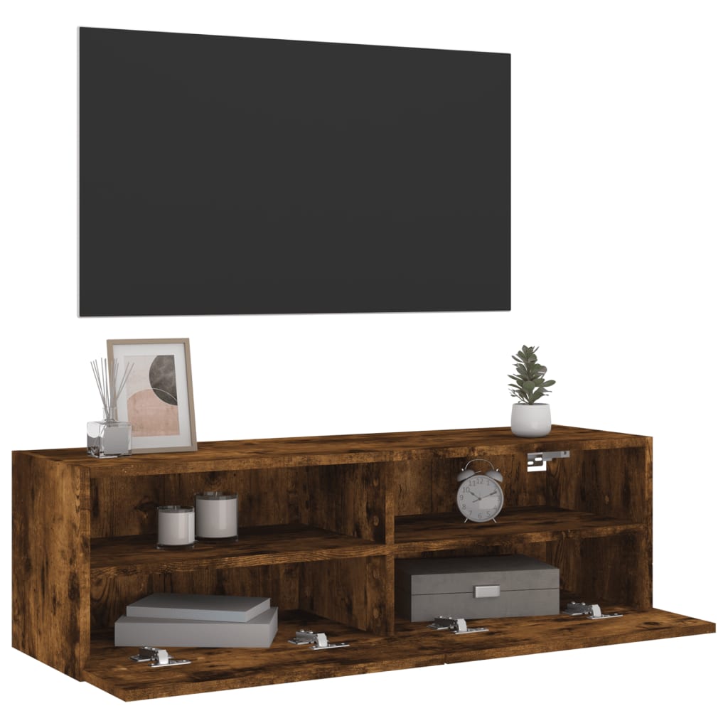Vegghengt Tv-Benk Røkt Eik 100X30X30 Cm Konstruert Tre