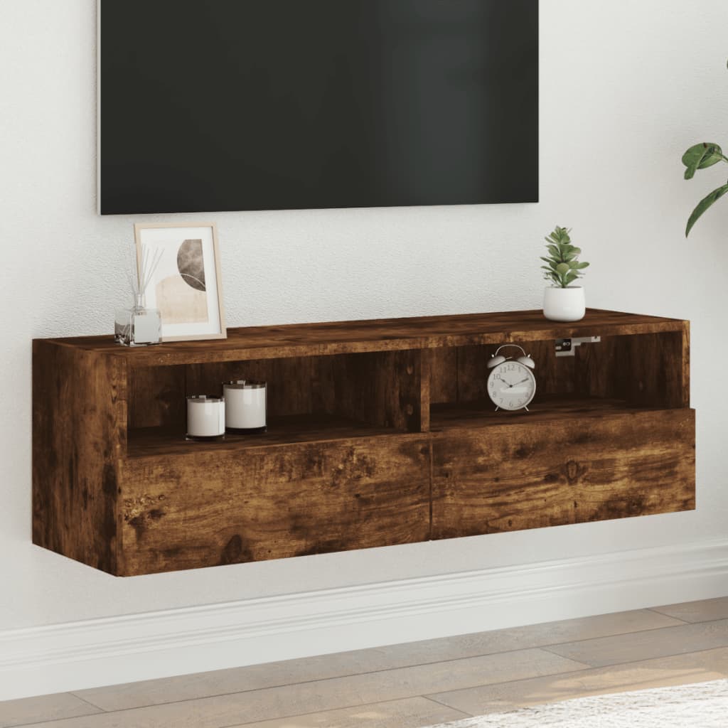 Vegghengt Tv-Benk Røkt Eik 100X30X30 Cm Konstruert Tre