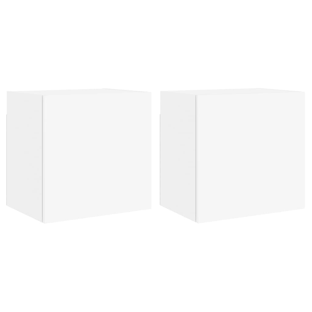 Vegghengte Tv-Benker 2 Stk Hvit 40,5X30X40 Cm Konstruert Tre