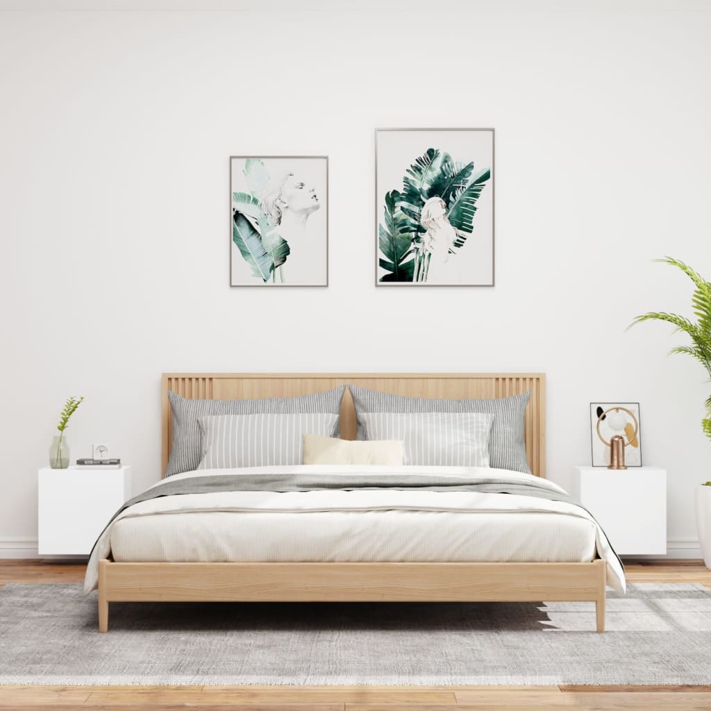 Vegghengte Tv-Benker 2 Stk Hvit 40,5X30X40 Cm Konstruert Tre