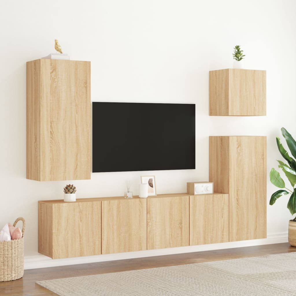Veggmonterte Tv-Benker 2 Stk Sonoma Eik 80X30X41 Cm