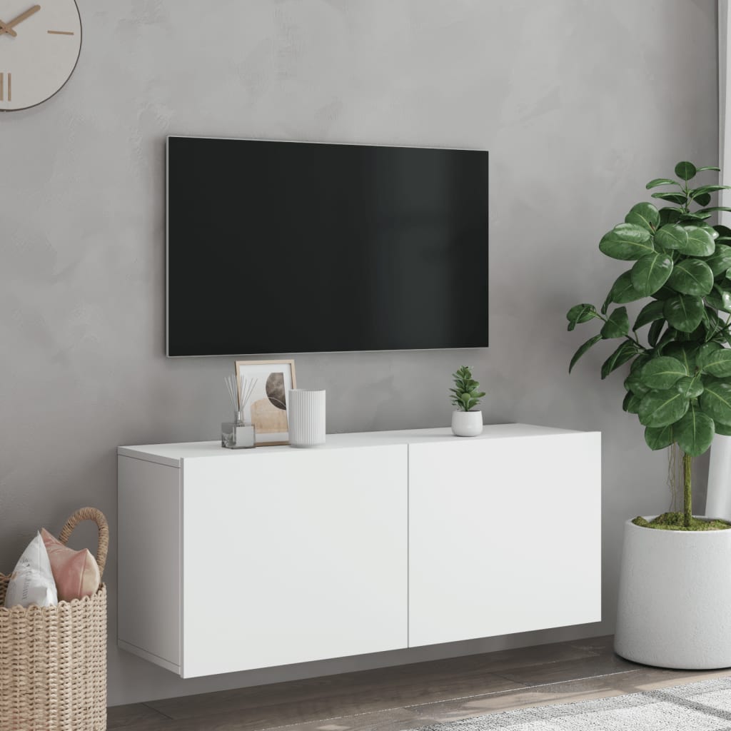 Vegghengt Tv-Benk Hvit 100X30X41 Cm