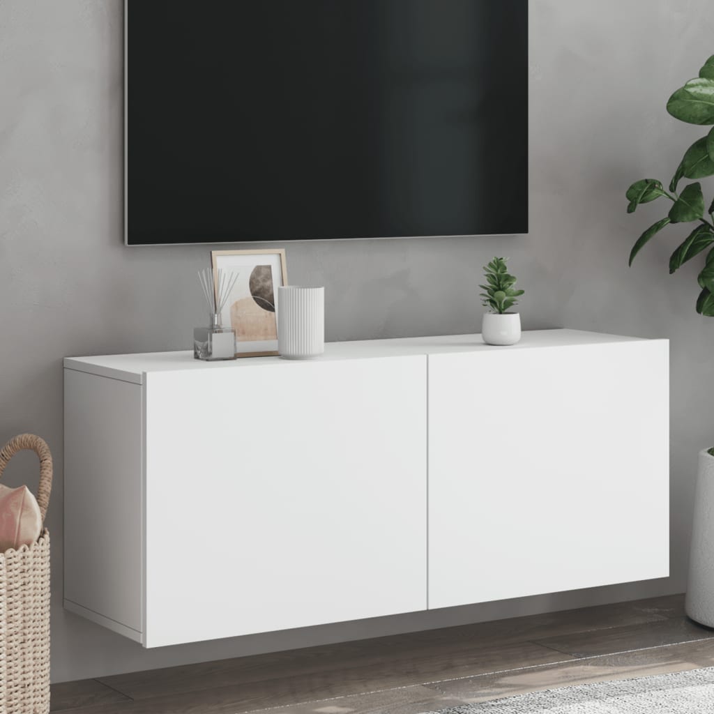Vegghengt Tv-Benk Hvit 100X30X41 Cm