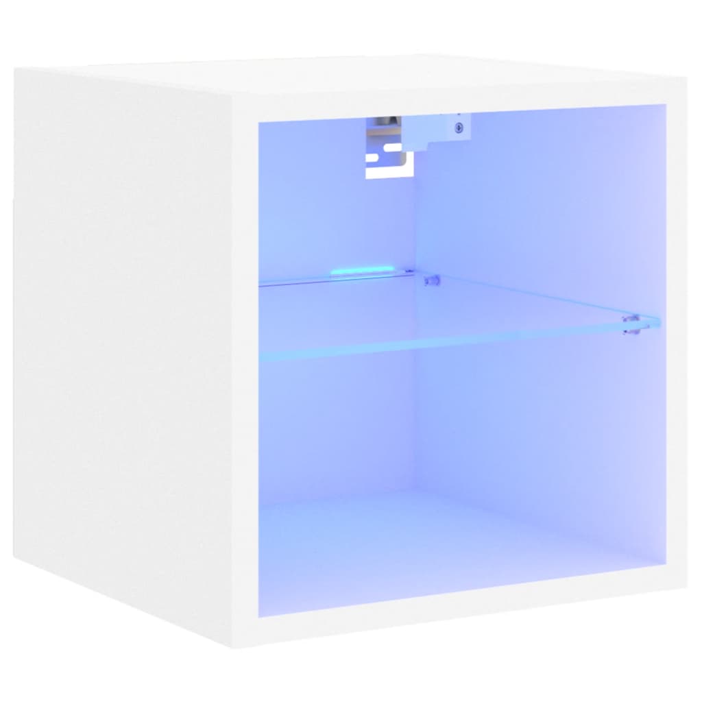 Vegghengt Tv-Benk Med Led Hvit 30X28,5X30 Cm