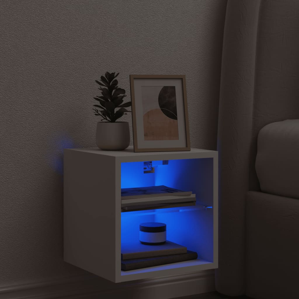 Vegghengt Tv-Benk Med Led Hvit 30X28,5X30 Cm