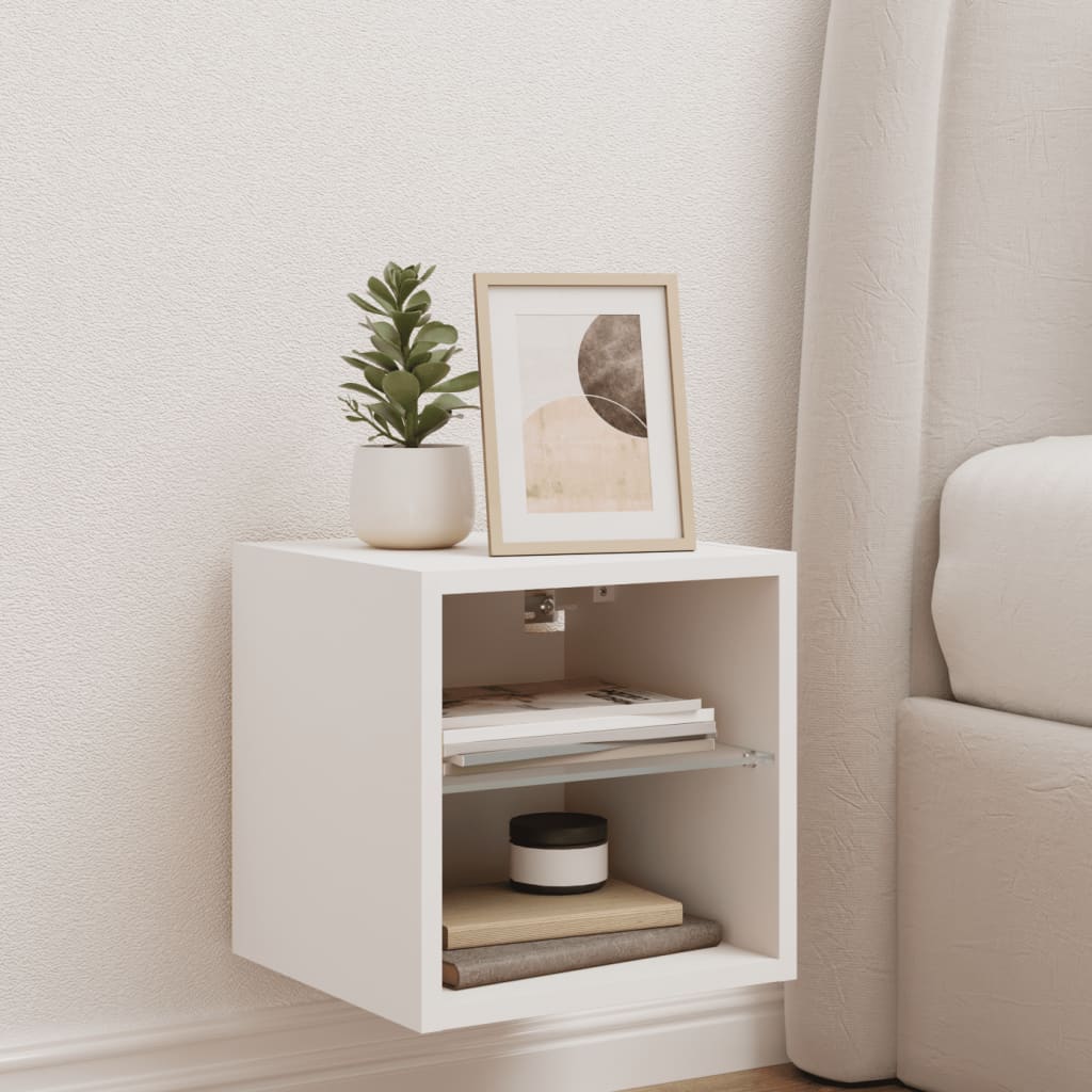 Vegghengt Tv-Benk Med Led Hvit 30X28,5X30 Cm