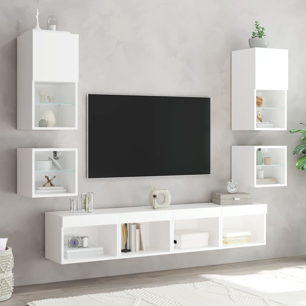 Vegghengt Tv-Benk Med Led Hvit 30X28,5X30 Cm