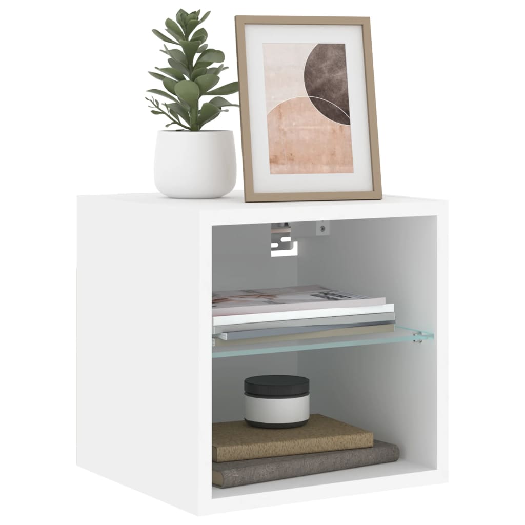 Vegghengt Tv-Benk Med Led Hvit 30X28,5X30 Cm