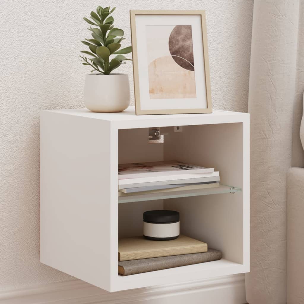 Vegghengt Tv-Benk Med Led Hvit 30X28,5X30 Cm