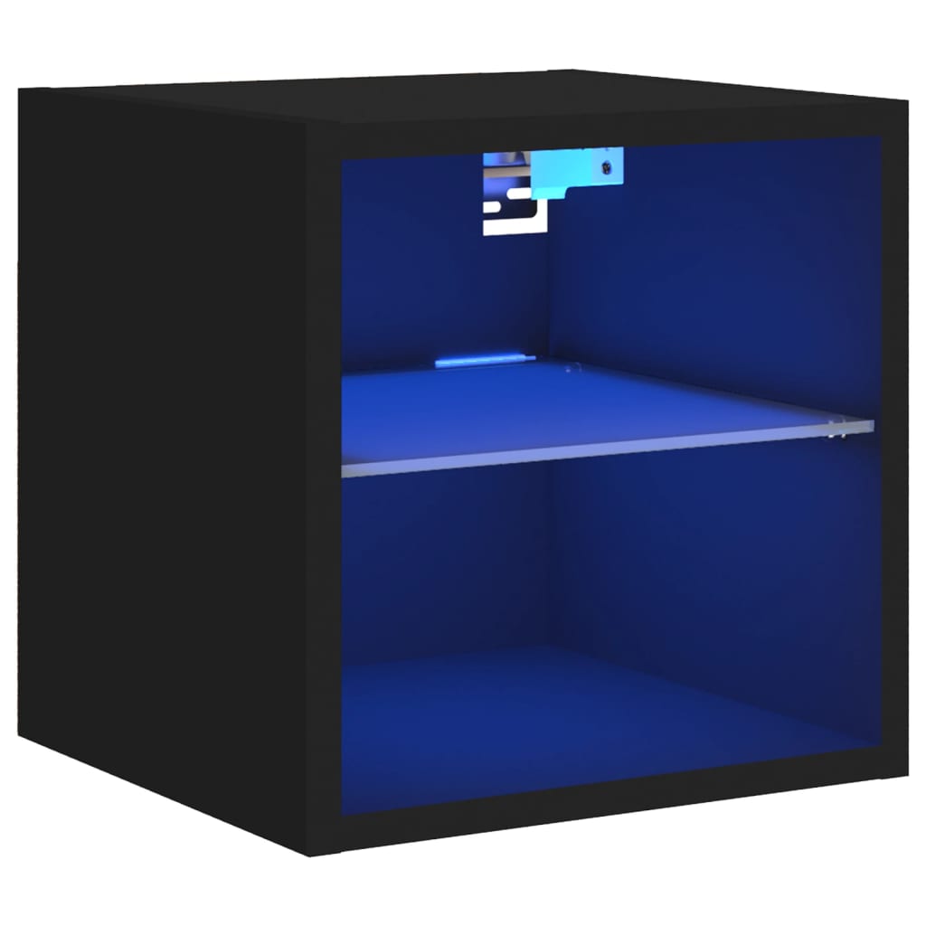 Vegghengt Tv-Benk Med Led Svart 30X28,5X30 Cm
