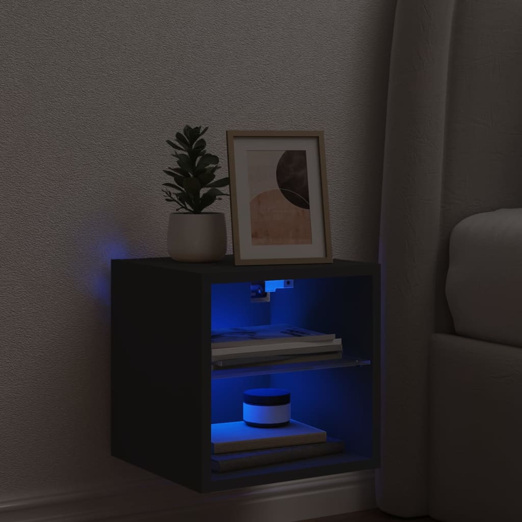 Vegghengt Tv-Benk Med Led Svart 30X28,5X30 Cm