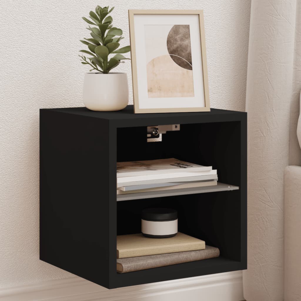 Vegghengt Tv-Benk Med Led Svart 30X28,5X30 Cm