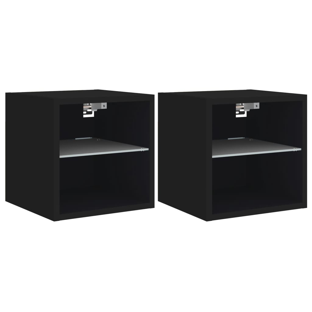 Vegghengt Tv-Benk Med Led 2 Stk Svart 30X28,5X30 Cm