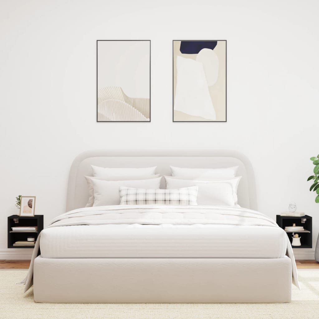 Vegghengt Tv-Benk Med Led 2 Stk Svart 30X28,5X30 Cm