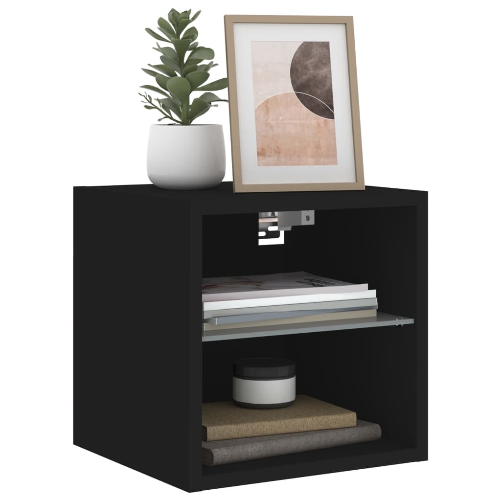 Vegghengt Tv-Benk Med Led 2 Stk Svart 30X28,5X30 Cm