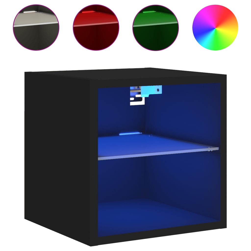 Vegghengt Tv-Benk Med Led 2 Stk Svart 30X28,5X30 Cm
