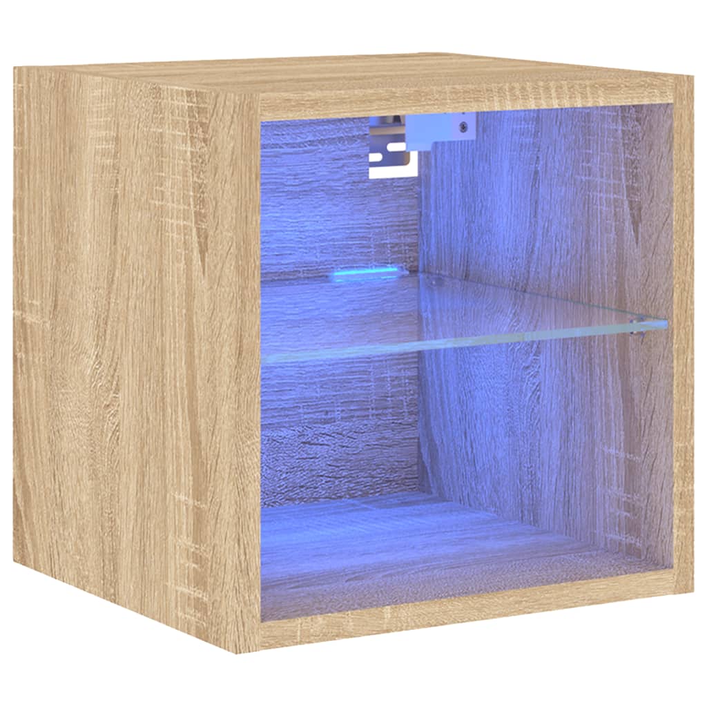 Vegghengt Tv-Benk Med Led Sonoma Eik 30X28,5X30 Cm