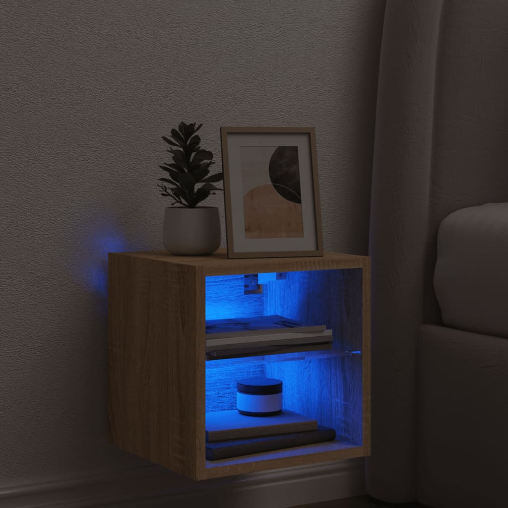 Vegghengt Tv-Benk Med Led Sonoma Eik 30X28,5X30 Cm