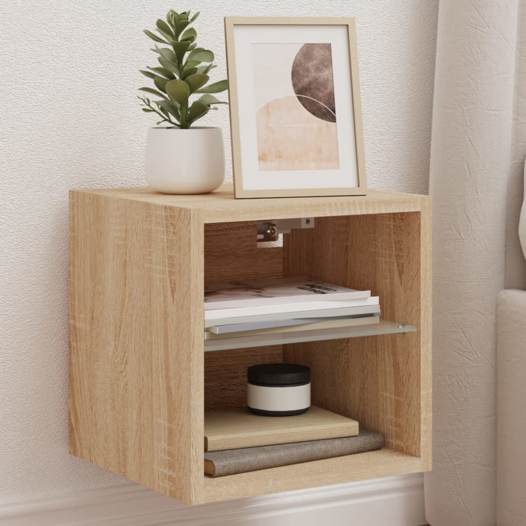 Vegghengt Tv-Benk Med Led Sonoma Eik 30X28,5X30 Cm