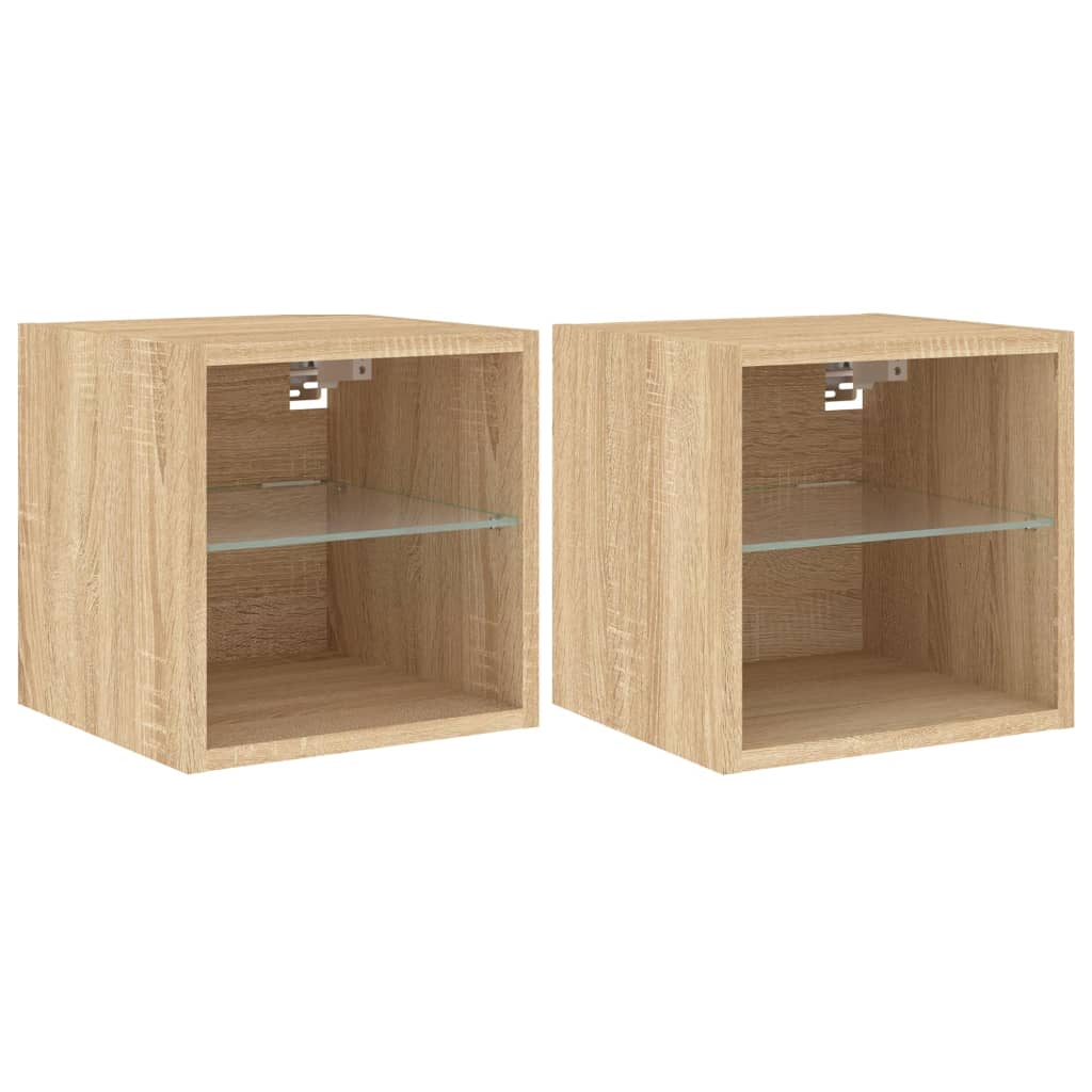 Vegghengt Tv-Benk Med Led 2 Stk Sonoma Eik 30X28,5X30 Cm