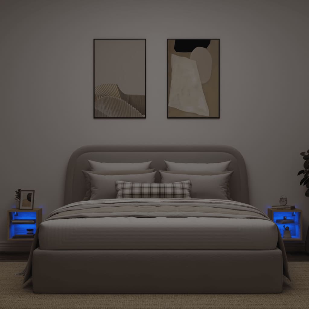 Vegghengt Tv-Benk Med Led 2 Stk Sonoma Eik 30X28,5X30 Cm