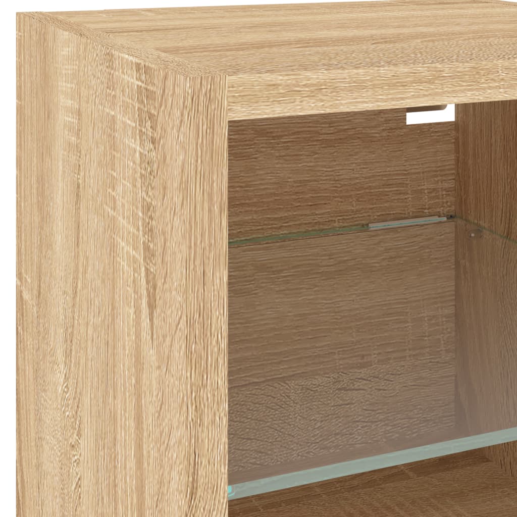 Vegghengt Tv-Benk Med Led 2 Stk Sonoma Eik 30X28,5X30 Cm