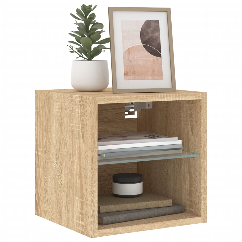 Vegghengt Tv-Benk Med Led 2 Stk Sonoma Eik 30X28,5X30 Cm