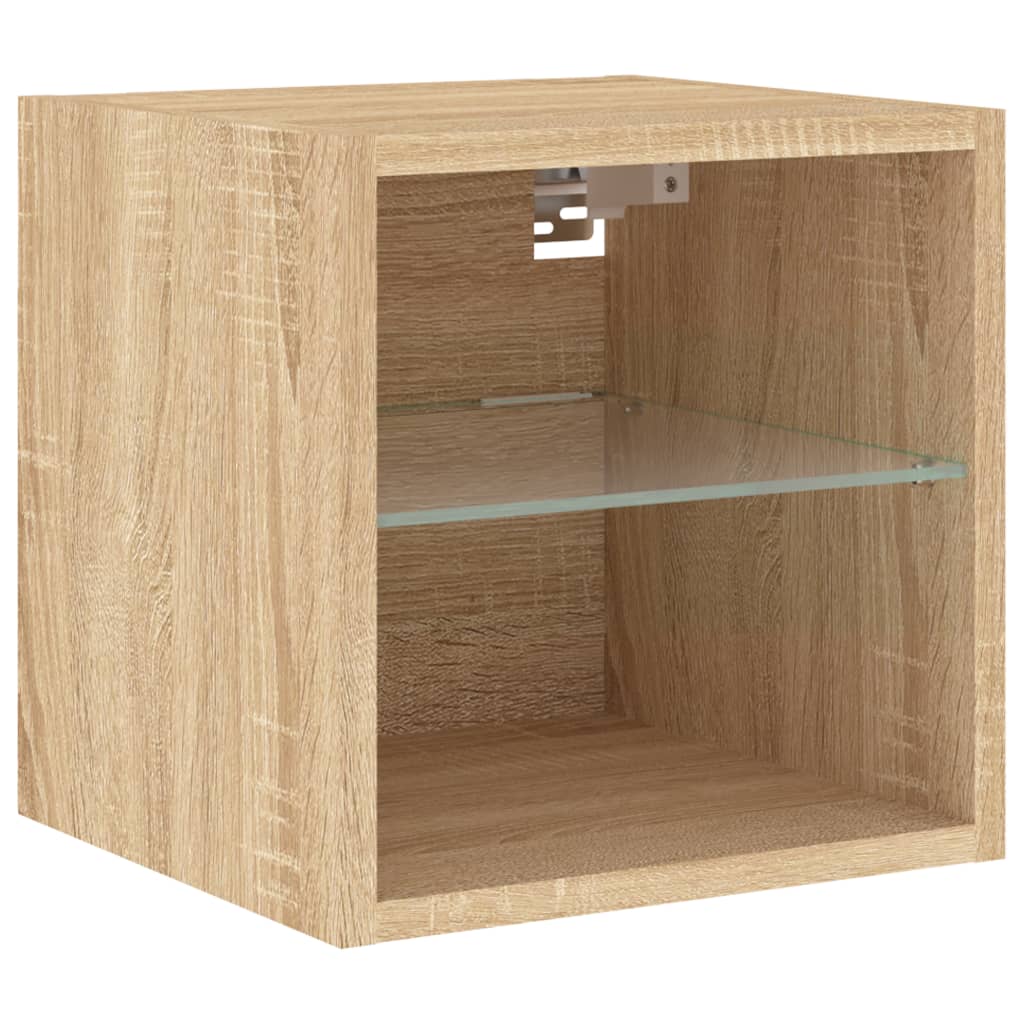 Vegghengt Tv-Benk Med Led 2 Stk Sonoma Eik 30X28,5X30 Cm