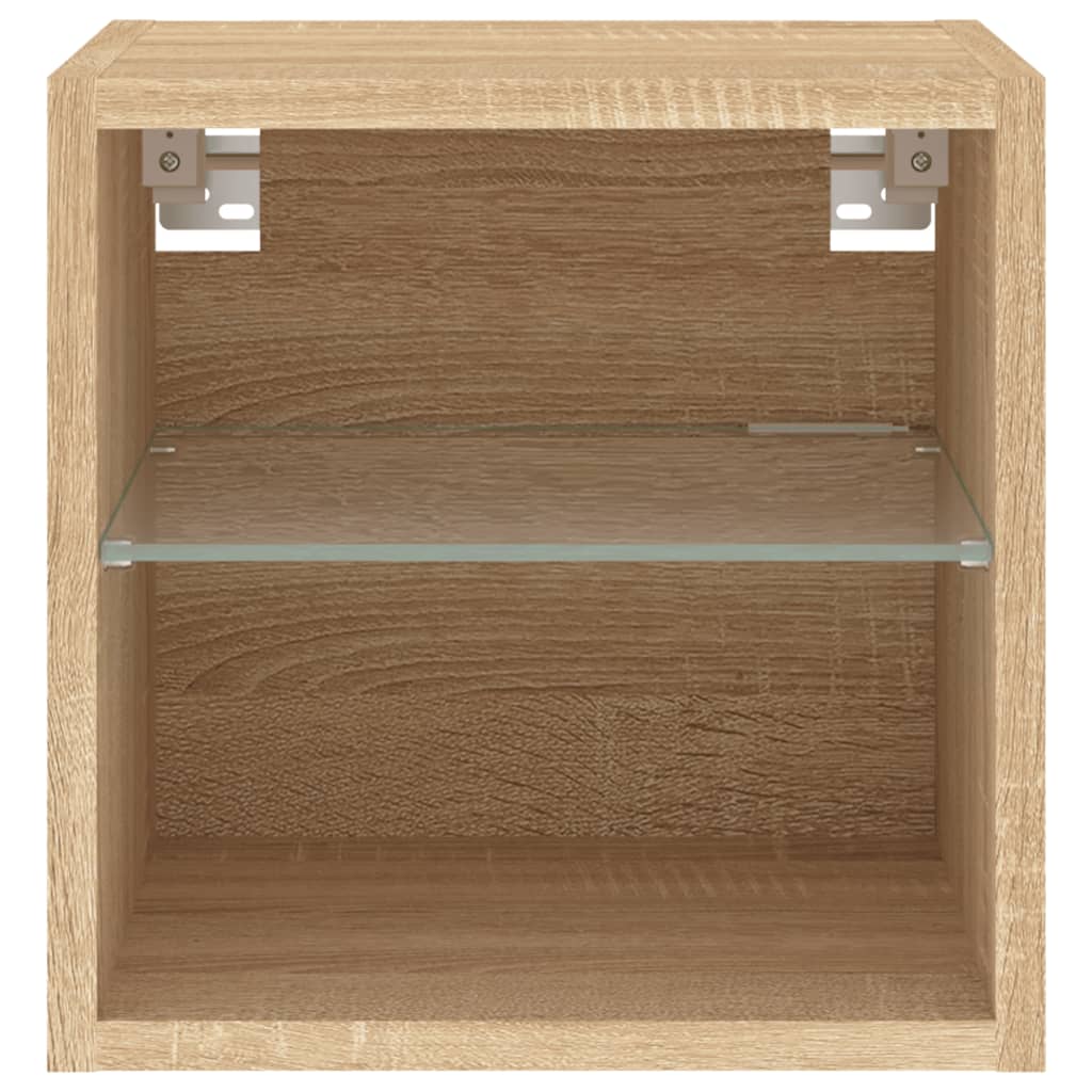 Vegghengt Tv-Benk Med Led 2 Stk Sonoma Eik 30X28,5X30 Cm