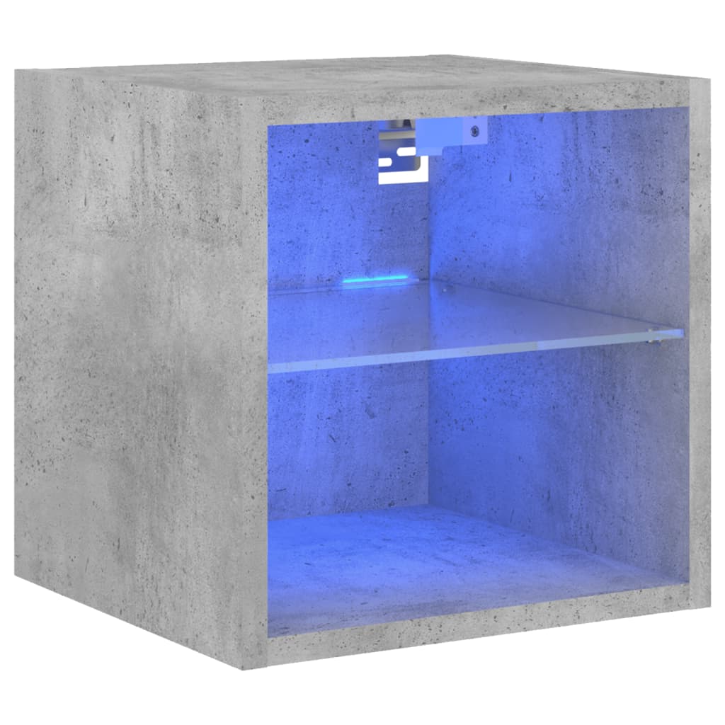 Vegghengt Tv-Benk Med Led-Lys Betonggrå 30X28,5X30 Cm