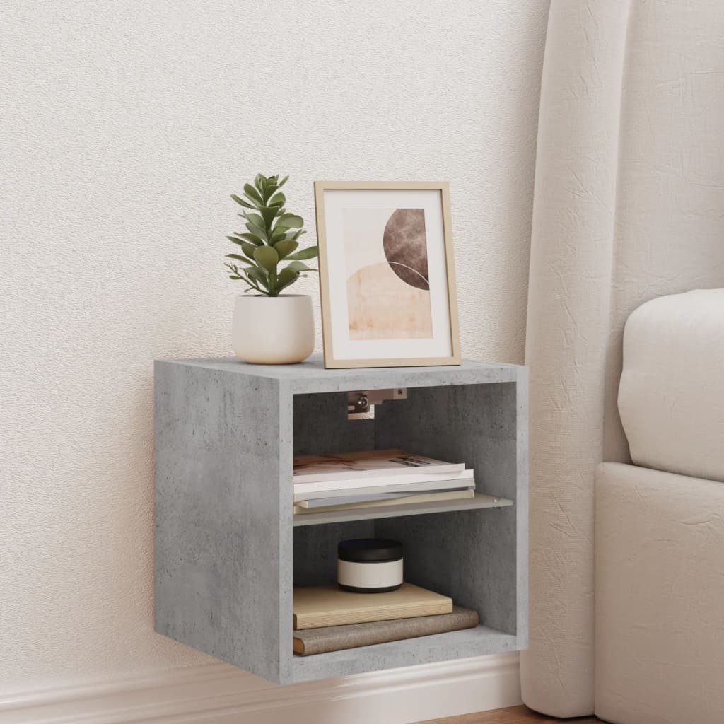 Vegghengt Tv-Benk Med Led-Lys Betonggrå 30X28,5X30 Cm