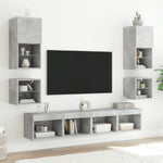 Vegghengt Tv-Benk Med Led-Lys Betonggrå 30X28,5X30 Cm