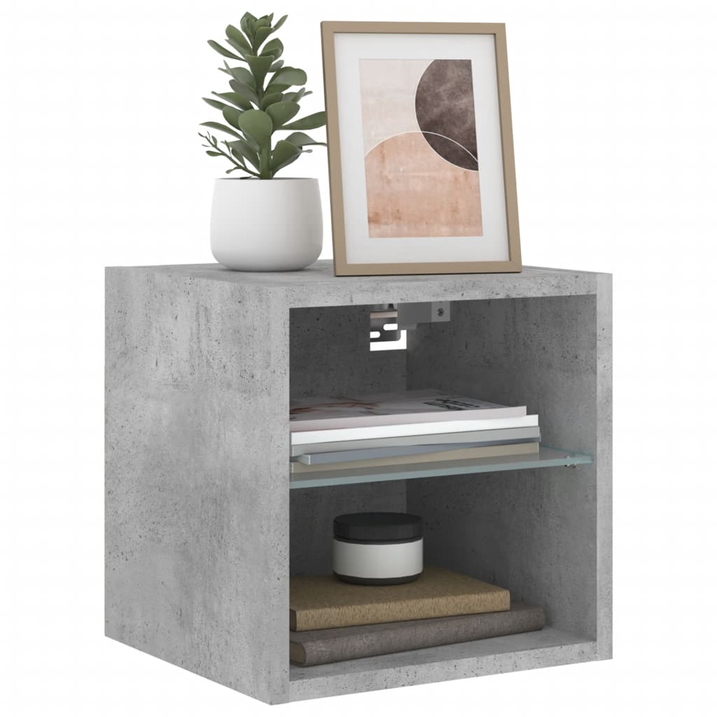 Vegghengt Tv-Benk Med Led-Lys Betonggrå 30X28,5X30 Cm