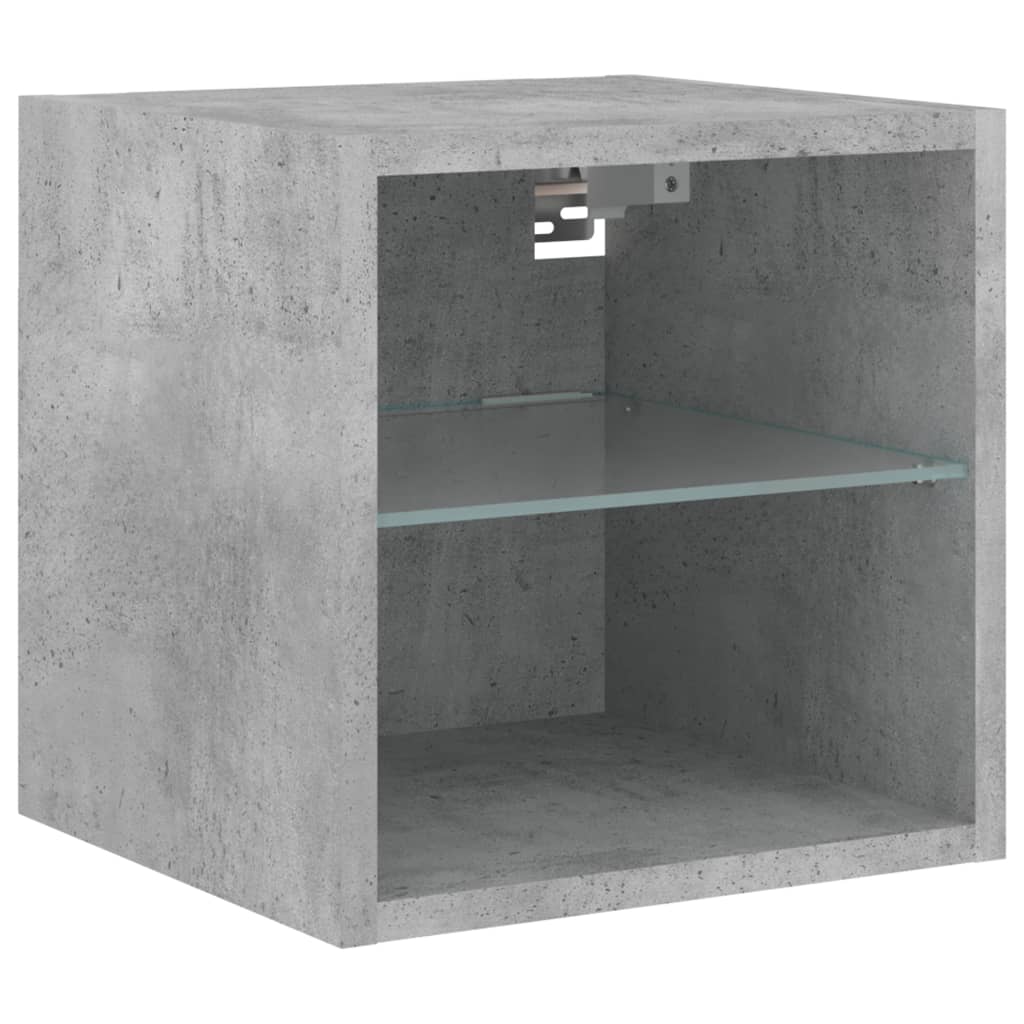 Vegghengt Tv-Benk Med Led-Lys Betonggrå 30X28,5X30 Cm