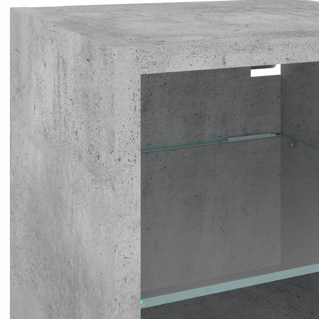 Vegghengt Tv-Benk Med Led-Lys Betonggrå 30X28,5X30 Cm