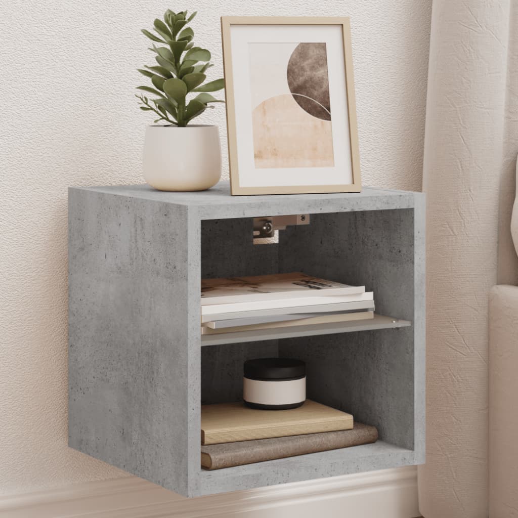 Vegghengt Tv-Benk Med Led-Lys Betonggrå 30X28,5X30 Cm