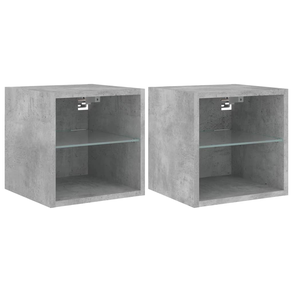 Vegghengte Tv-Benker Med Led 2 Stk Betonggrå 30X28,5X30 Cm