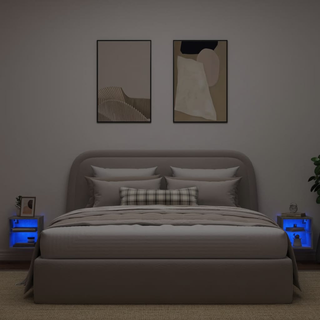Vegghengte Tv-Benker Med Led 2 Stk Betonggrå 30X28,5X30 Cm