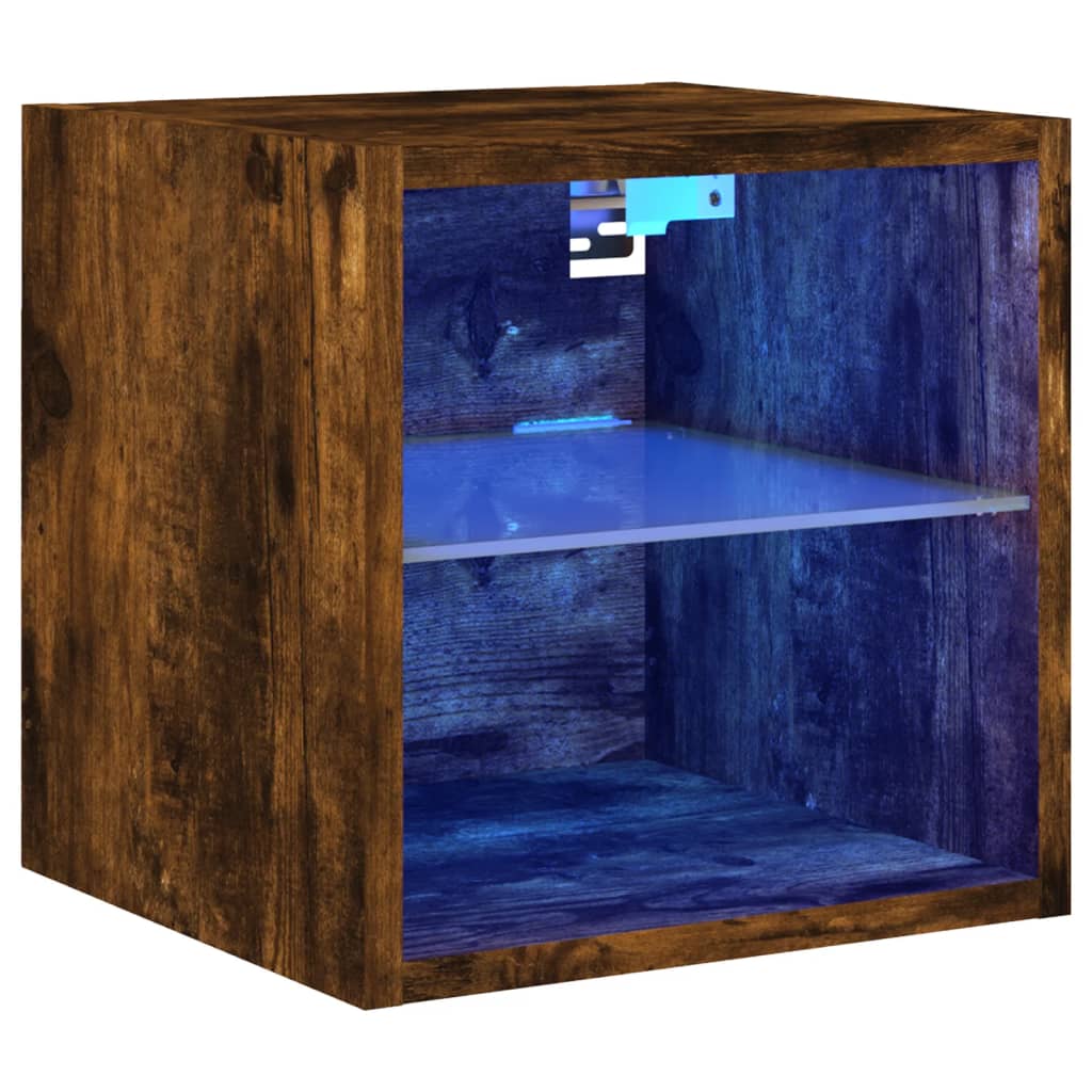 Vegghengt Tv-Benk Med Led Røkt Eik 30X28,5X30 Cm