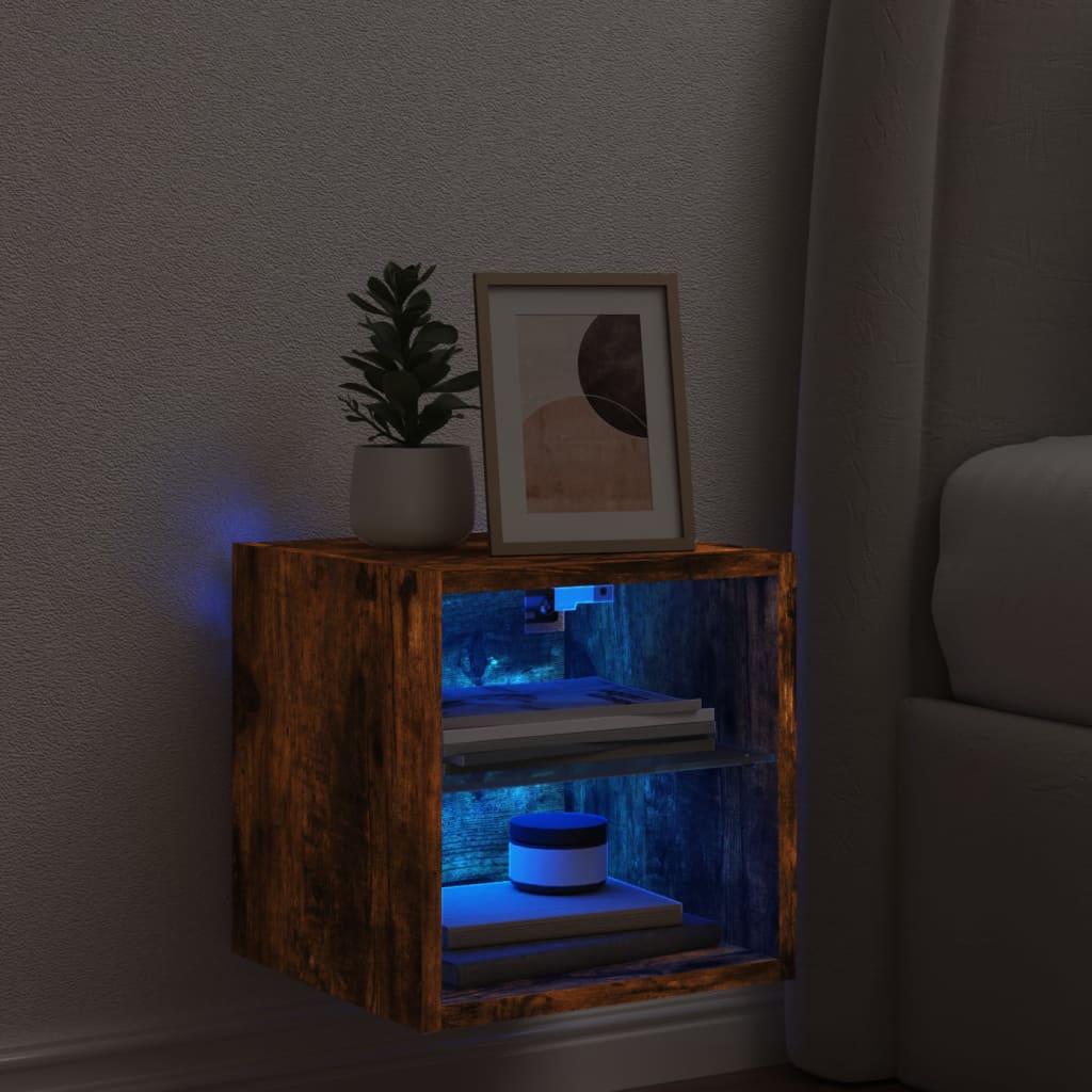 Vegghengt Tv-Benk Med Led Røkt Eik 30X28,5X30 Cm