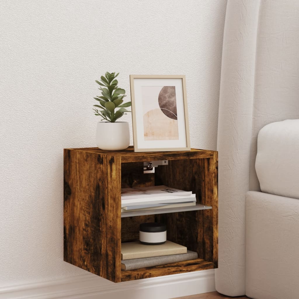 Vegghengt Tv-Benk Med Led Røkt Eik 30X28,5X30 Cm
