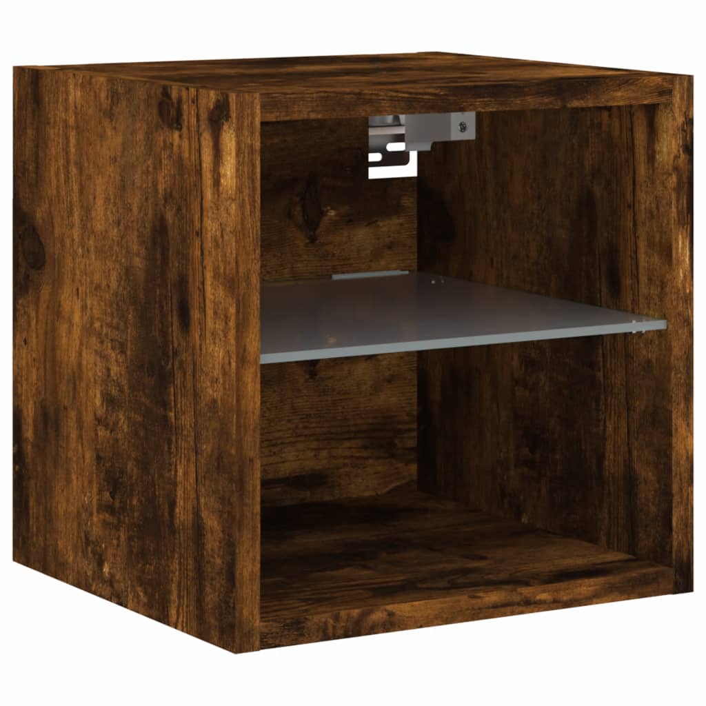 Vegghengt Tv-Benk Med Led Røkt Eik 30X28,5X30 Cm