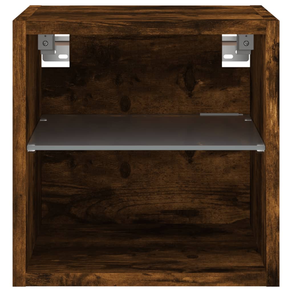 Vegghengt Tv-Benk Med Led Røkt Eik 30X28,5X30 Cm
