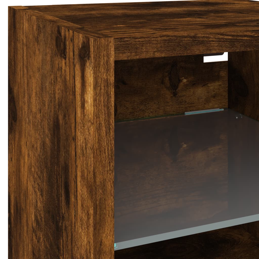 Vegghengt Tv-Benk Med Led 2 Stk Røkt Eik 30X28,5X30 Cm