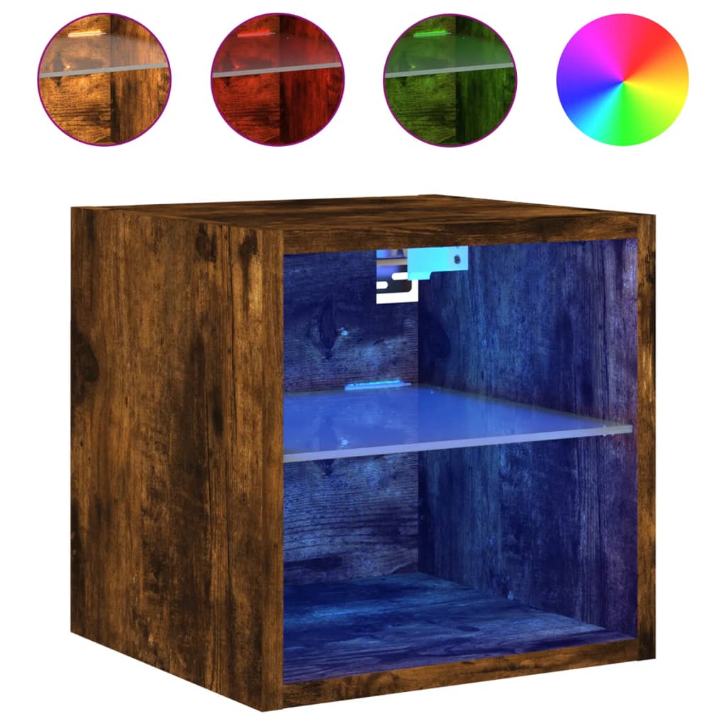 Vegghengt Tv-Benk Med Led 2 Stk Røkt Eik 30X28,5X30 Cm