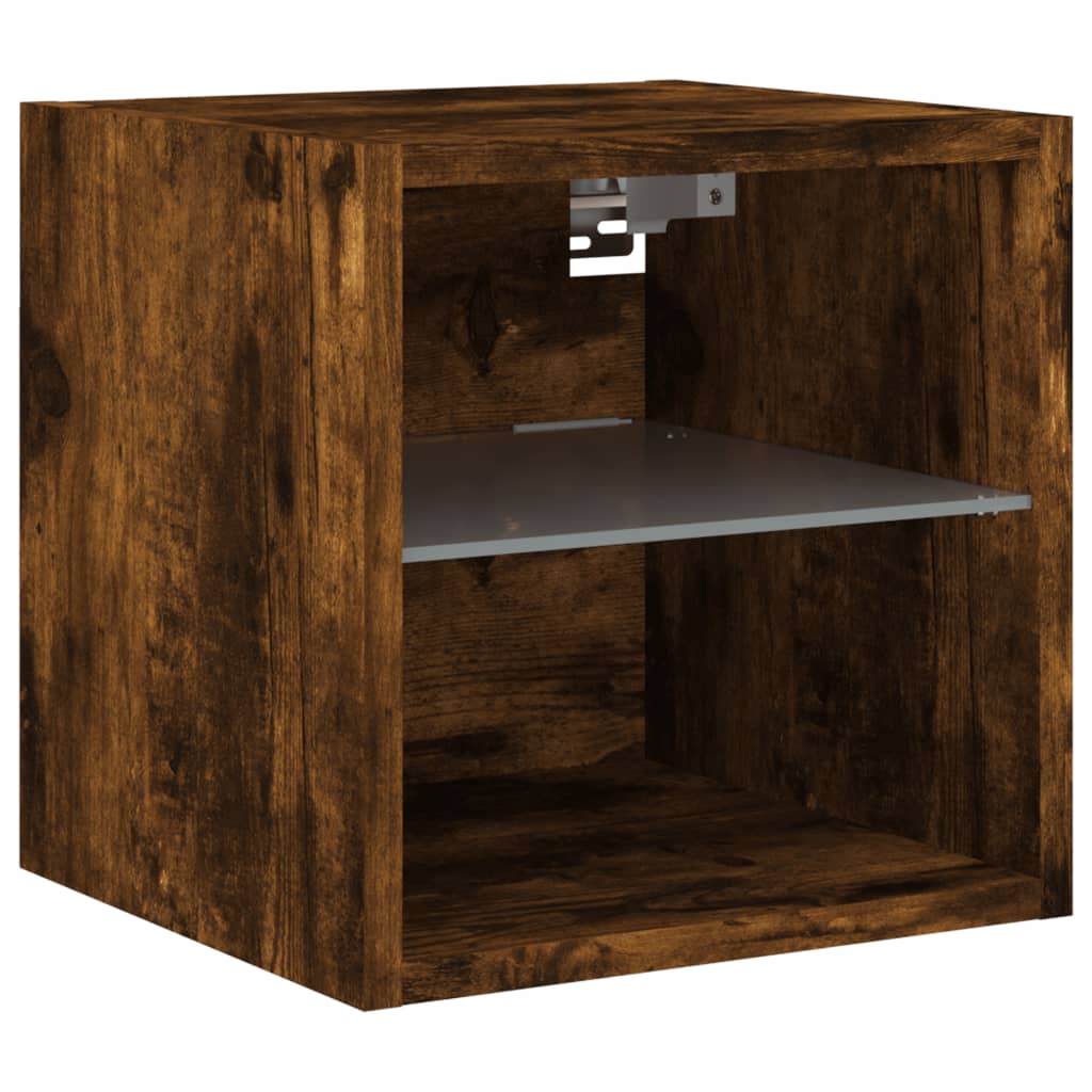 Vegghengt Tv-Benk Med Led 2 Stk Røkt Eik 30X28,5X30 Cm
