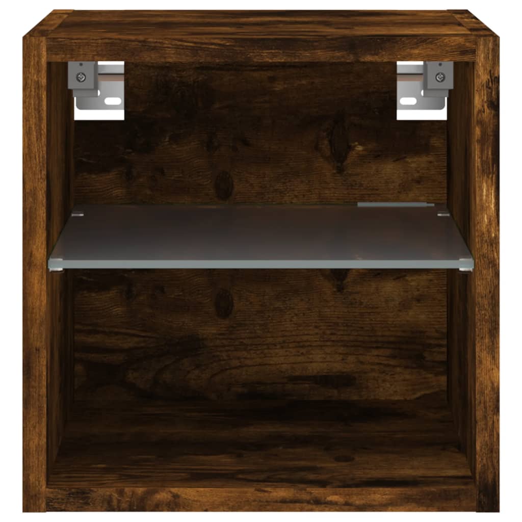Vegghengt Tv-Benk Med Led 2 Stk Røkt Eik 30X28,5X30 Cm