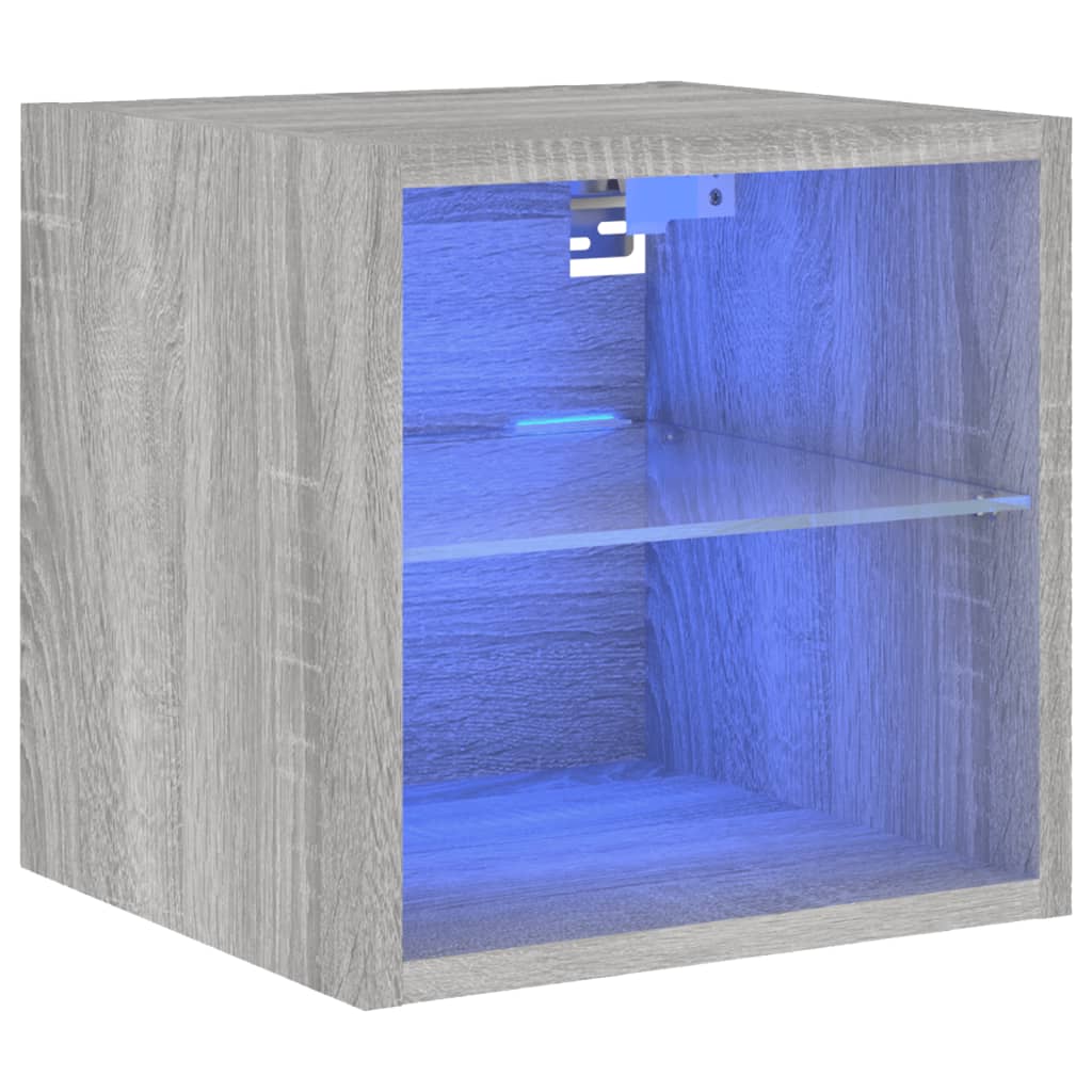 Vegghengt Tv-Benk Med Led Grå Sonoma 30X28,5X30 Cm