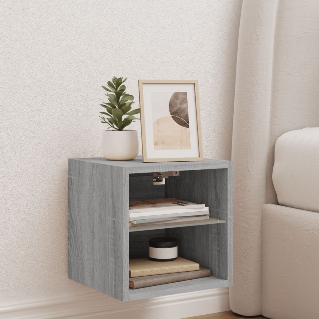 Vegghengt Tv-Benk Med Led Grå Sonoma 30X28,5X30 Cm